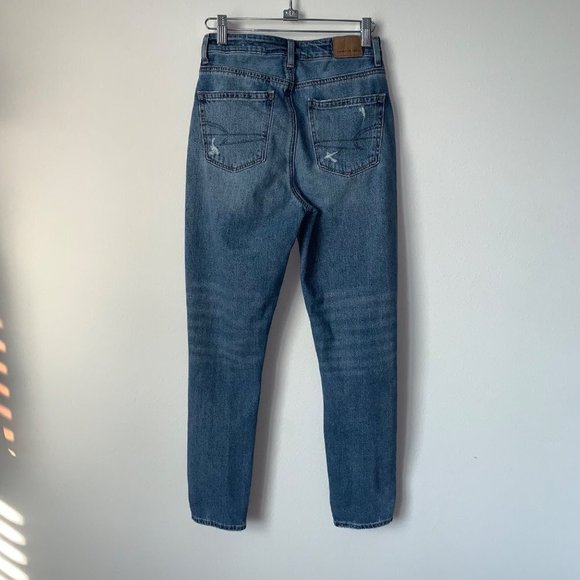 American Eagle Mom Jeans‎ Womens 00 Blue Distressed Knees hem pockets casual - Picture 3 of 13